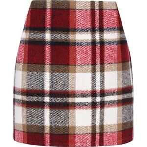 Women’s High Waist Plaid Bodycon Wool Mini Skirt